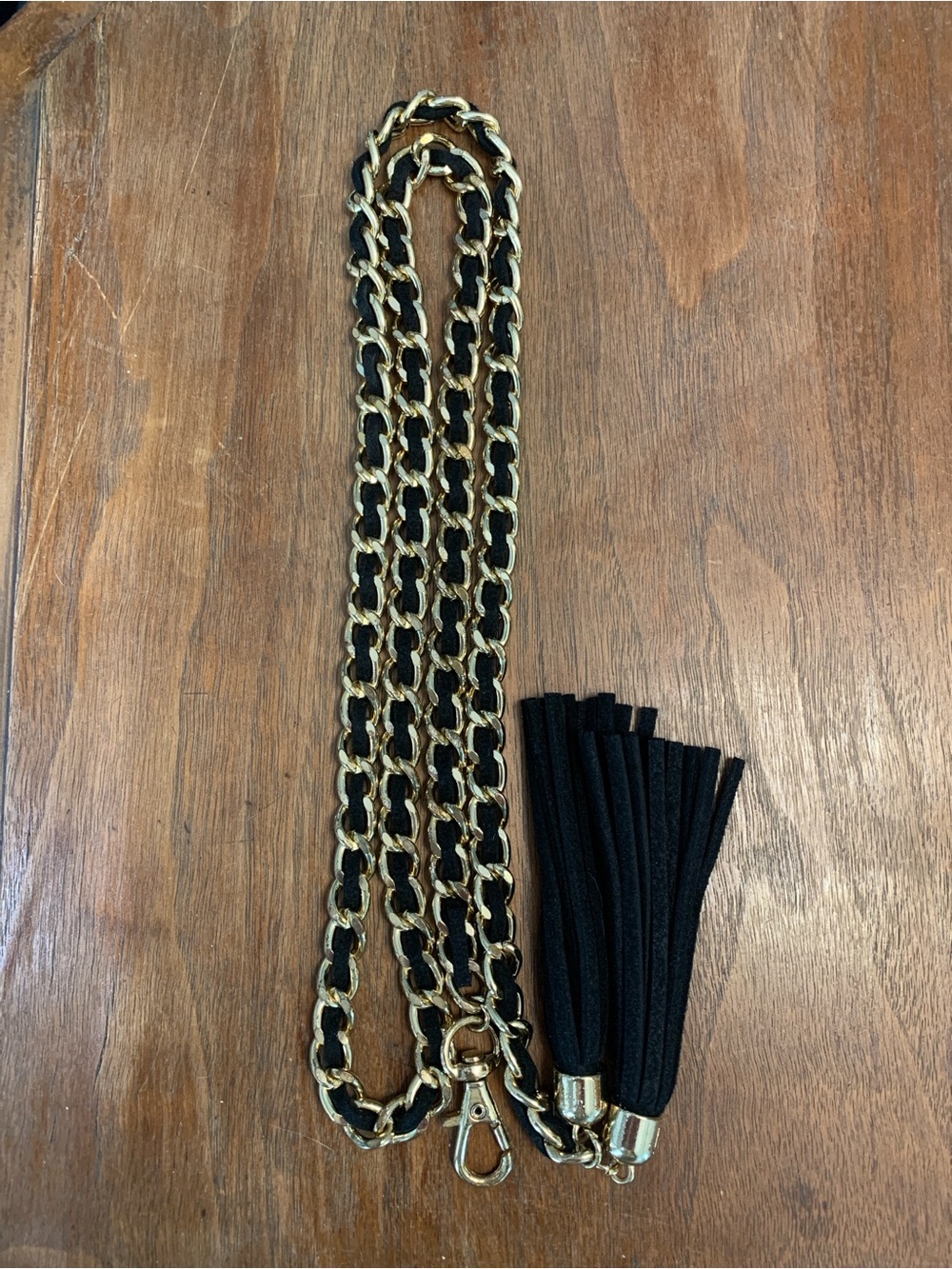 Chanel-style Gold Chain Belt with Suede Cord and Tassel